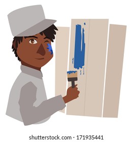 Vector afro american painter painting a fence