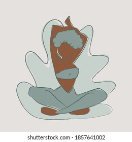 Vector of an afro fitness girl doing stretching. After sports, stretching exercises. Yoga time.