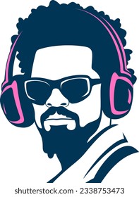 vector afro man with headset