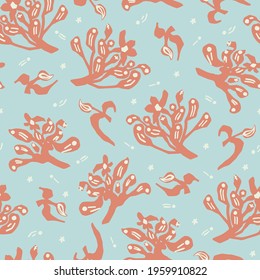 Vector Agapanthus flower illustration motif seamless repeat pattern blue background