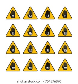 Vector age limitation and restriction signs set