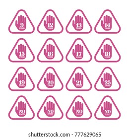 Vector age limitation and restriction signs set