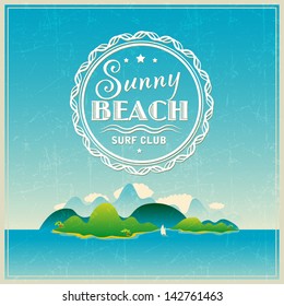 vector aged banner with sea excursion drive classic holiday summer nature star boat landscape palm tour isolated abstract vacation trip cruiser scene tourism earth blue sky sight clouds tropical dirt