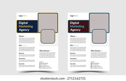 Agencia de Vector con agencia de marketing digital Plantilla de folletos con Imágenes de marcador de posición Palabras claves: marketing digital, agencia, folleto, folleto, Plantilla, publicidad, negocios,...