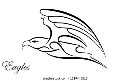 Vector of an aggressive eagle taking flight, thick and thin lines.