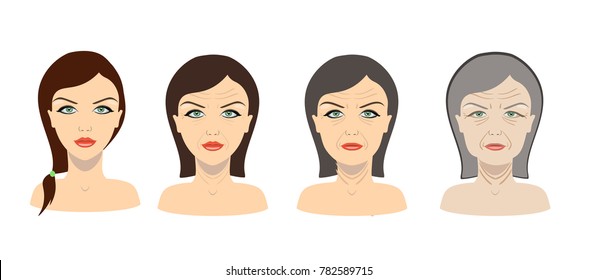 Vector aging process. Young girl and older woman