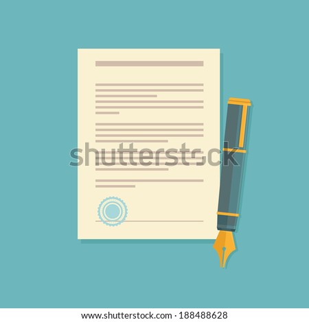 Vector agreement icon in flat style - contract and pen