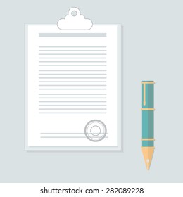 Vector agreement iillustration.
Contract on white paper and pen.