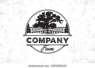 vector agricultural logo with the main objects being trees and fields