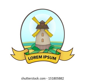 vector agricultural mill logo isolated. Badge for bread, bakery package, cartoon illustration