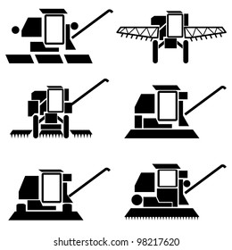 vector agricultural vehicles harvesting combine silhouettes set