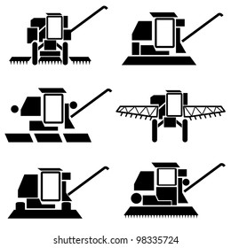 vector agricultural vehicles harvesting combine silhouettes set