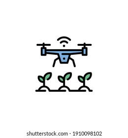 Vector agriculture drone icon. Outline template of digital farming technology. Modern agritech symbol illustration. Wireless smart farm management concept