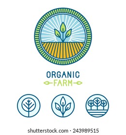 Vector agriculture and organic farm line logos - set of design elements and badges for food industry