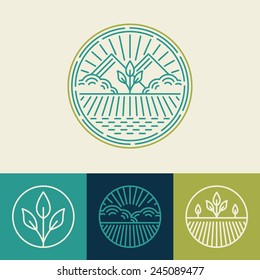 Vector agriculture and organic farm line logos - set of design elements and badges for food industry