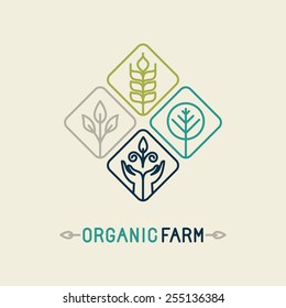 Vector agriculture and organic farm line logo - design elements and badge for food industry