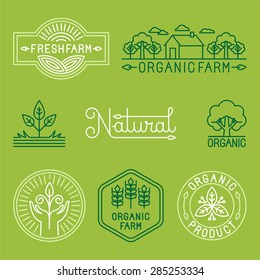 Vector agriculture and organic farm line logos - set of design elements and badges for food industry