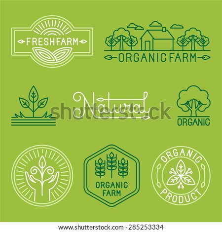 Vector agriculture and organic farm line logos - set of design elements and badges for food industry