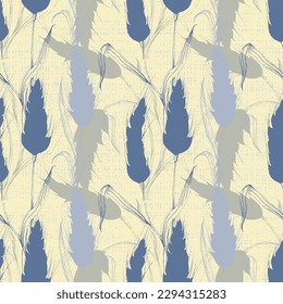 Vector Agriculture Seamless Pattern. Wheat field, seamless texture pattern with hand drawn ears, vector abstract illustration in vintage style.