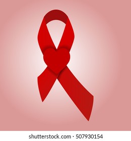 Vector Aids Awareness Red Ribbon with heart isolated on background. .