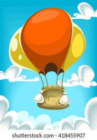 vector air balloon cartoon flying high on sky in fun art style illustration