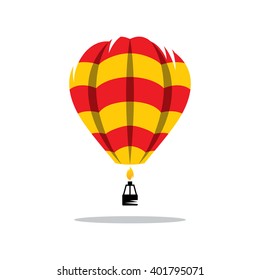 Vector Air Balloon Cartoon Illustration. Aerostat red yellow color pattern icon. Branding Identity Corporate unusual Logo isolated on a white background