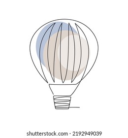 Vector air balloon one line continuous drawing illustration. Hand drawn linear silhouette icon. Minimal design element for print, banner, card, wall art poster, brochure.