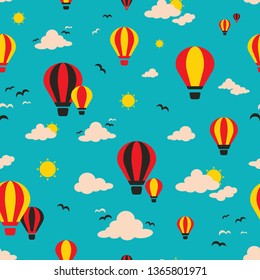 Vector Air Balloon in Sky Seamless Pattern