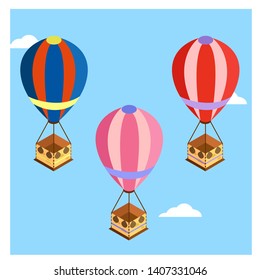 Vector air balloon in the sky. Wallpaper free space for text. copy space. travel poster.Illustration/background/greeting card. Flat design. Air transport for travel. Isolated