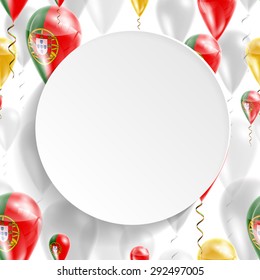 Vector air balloons festive pattern with Flag of Portugal. Celebration and gifts. Paper circle on a white background. Independence Day