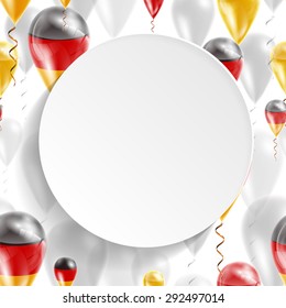 Vector air balloons festive pattern with Flag of Germany. Celebration and gifts. Paper circle on a white background. Independence Day