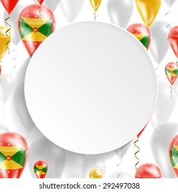 Vector air balloons festive pattern with Flag of Grenada. Celebration and gifts. Paper circle on a white background. Independence Day