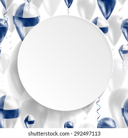 Vector air balloons festive pattern with Finnish flag. Celebration and gifts. Paper circle on a white background. Independence Day