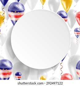 Vector air balloons festive pattern with Flag of Cape Verde. Celebration and gifts. Paper circle on white background. Independence Day