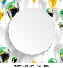 Vector air balloons festive pattern with Flag of Tanzania. Celebration and gifts. Paper circle on white background. Independence Day