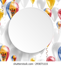 Vector air balloons festive pattern with flag of Moldova. Celebration and gifts. Paper circle on white background. Independence Day