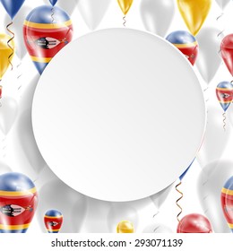 Vector air balloons festive pattern with Flag of Swaziland. Celebration and gifts. Paper circle on white background. Independence Day. 