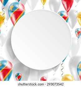 Vector air balloons festive pattern with Flag of Democratic Republic of Congo. Celebration. Paper circle on white background. Independence Day. 