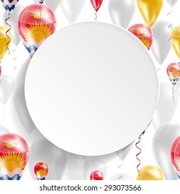 Vector air balloons festive pattern with Flag of Kiribati. Celebration and gifts. Paper circle on white background. Independence Day.