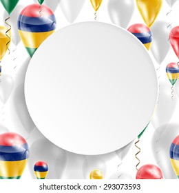Vector air balloons festive pattern with Flag of Mauritius. Celebration and gifts. Paper circle on white background. Independence Day.