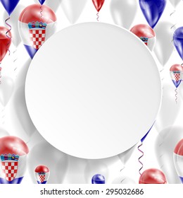 Vector air balloons festive pattern with Flag of Croatia. Celebration and gifts. Paper circle on white background. Independence Day.