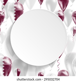 Vector air balloons festive pattern with Flag of Qatar. Celebration and gifts. Paper circle on white background. Independence Day.