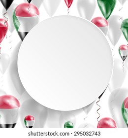 Vector air balloons festive pattern with Flag of Sudan. Celebration and gifts. Paper circle on white background. Independence Day.
