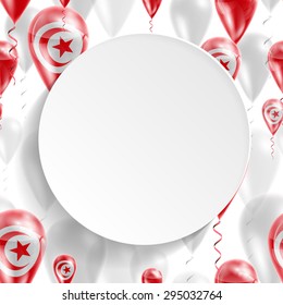 Vector air balloons festive pattern with Flag of Tunisia. Celebration and gifts. Paper circle on white background. Independence Day.