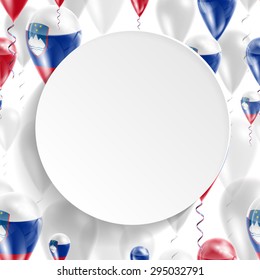 Vector air balloons festive pattern with Flag of Slovenia. Celebration and gifts. Paper circle on white background. Independence Day.