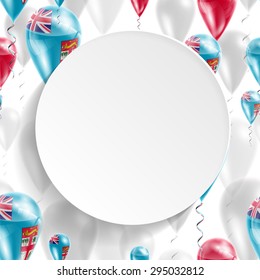 Vector air balloons festive pattern with Flag of Fiji. Celebration and gifts. Paper circle on white background. Independence Day.