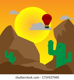 vector - air balloons and rock cliffs