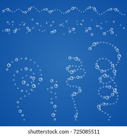 Vector air bubbles in glass of champagne wine. Flat vector cartoon illustration. Objects isolated on blue background.