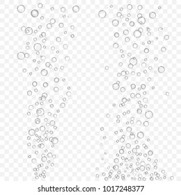 Vector air bubbles texture set isolated on light transparent background. White fizzing bubbles in water, champagne or soda drink. Transparent realistic oxygen gas bubbles