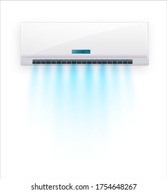 Vector air conditioner with fresh air isolated. White air condition isolated on clear background in vector style. Illustration about electric equipment in house. Vector illustration EPS 10